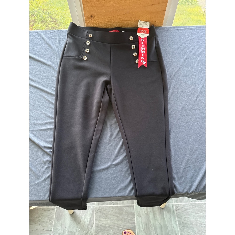 Maze Collection Black Scuba Slimming Button Detail Tapered Pants Womens 1X NWT - Picture 1 of 7